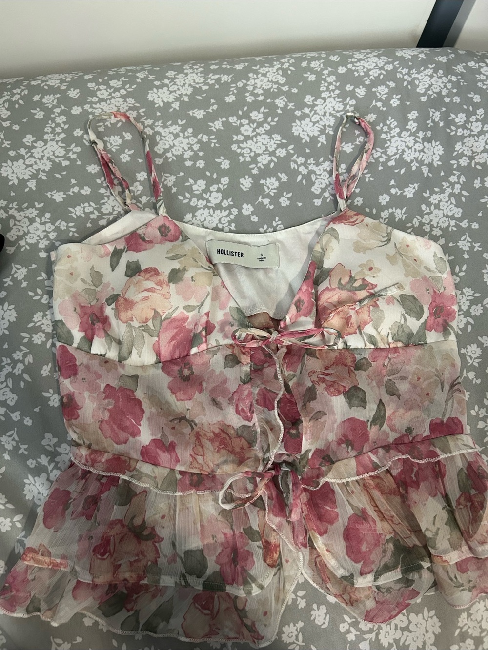 Hollister Floral Pink & Cream Ruffle Sundress